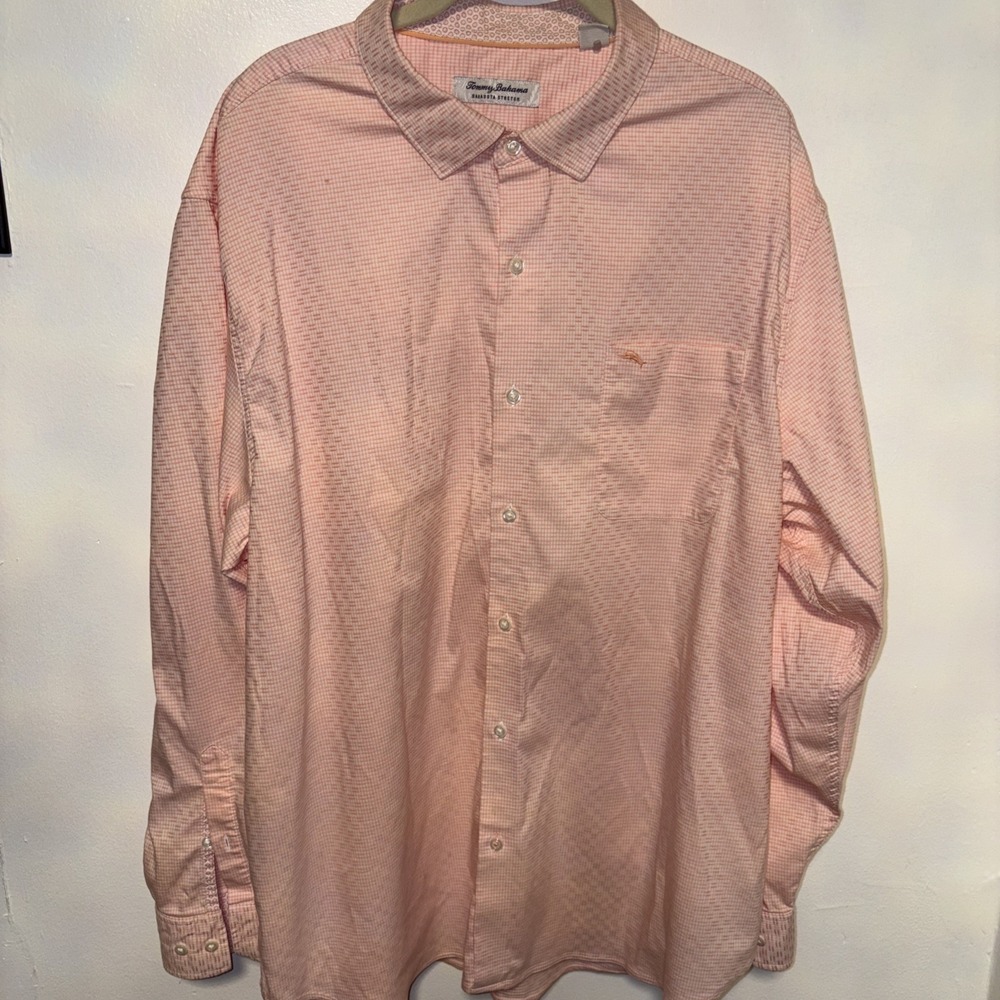 Tommy Bahama Sarasota Stretch Shirt Mens Medium Peach Long Sleeve Button Down